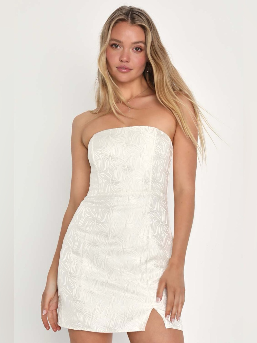 Lulus Bubbly Beauty Ivory Jacquard Strapless Bustier Mini Dress L NWT